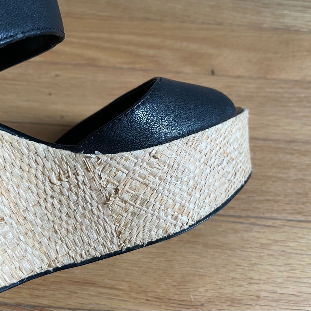 J. Crew Leather Raffia Platform Wedge Sandals 8 Bl - Picture 3 of 6